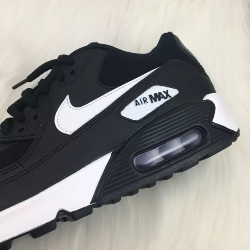 Women's Nike Air Max 90 Black + White Sneakers - Picture 6 of 8